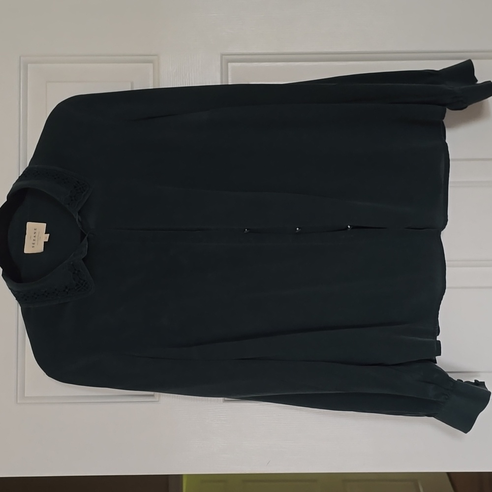 Sezane Vito Silk Shirt Bottle Green - Size 10, VGUC - Picture 2 of 5